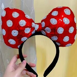 RED POLKA DOT SEQUINS BIG BOW HEADBANDS NWT